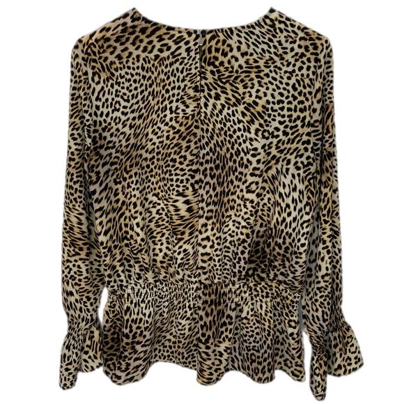 Libby Edelman Leopard Print Gathered Waist Peplum Top - Women's L - Picture 2 of 7